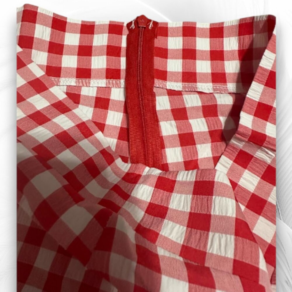 Red Gingham Maxi Skirt High Waist A-Line with Pockets - Picture 4 of 8
